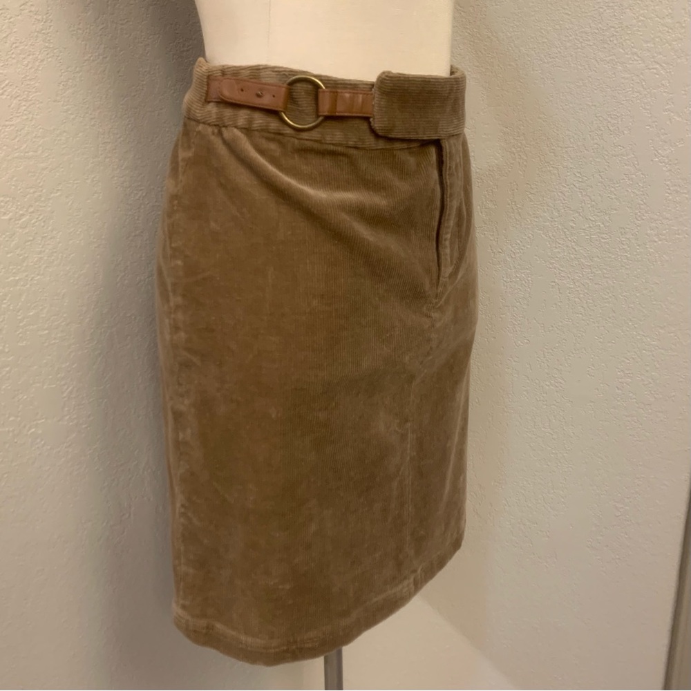 NEW American Living Ladies 14 Tan Brown Corduroy Skirt Faux Leather Tab Side Zip